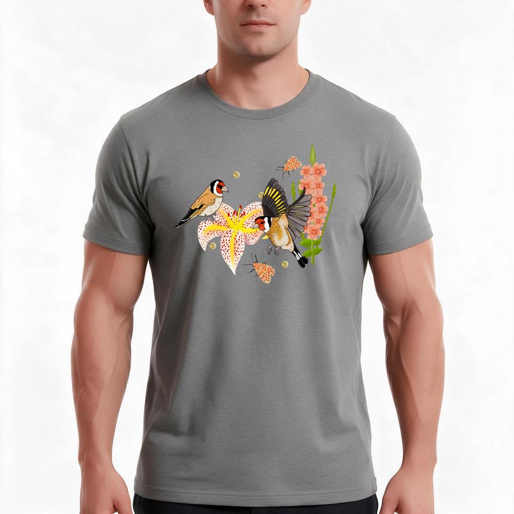 Goldfinch Rounisexce A Pattern With Moths Flowers And Strawberries Tshirt Summer Casual Cotton Tee Oversized Streetwear Tops