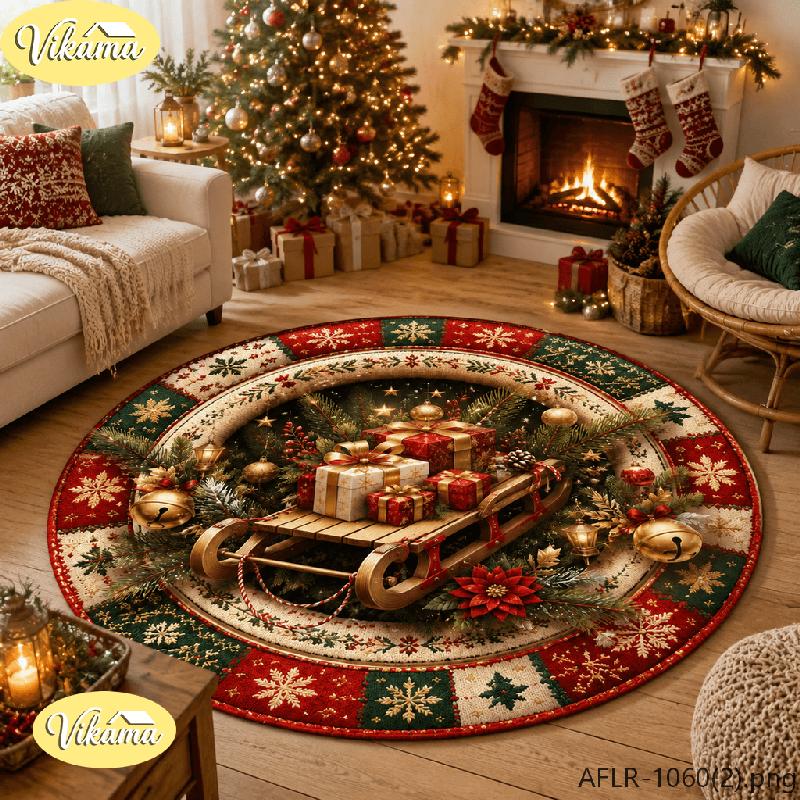 3D Round Christmas Rug Non Slip Living Room Decorative Carpet Sofa Coffee Table Rug Washable Bedroom Festive Home Decor