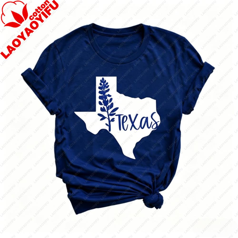 Texas State Outline Bluebonnet Flower Graphic Tshirt Unisex Unisex Cotton Short Sleeve Texas Pride Casual Daily Outfit