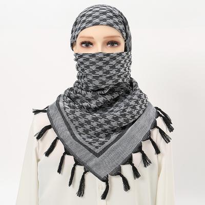 1 Stück Mode Dünnes Wüste Karomuster Quadratisches Kopftuch Arabische Outdoor Maske Hidschab Damen Schleier Unisex Quasten Schal Unisex Schal