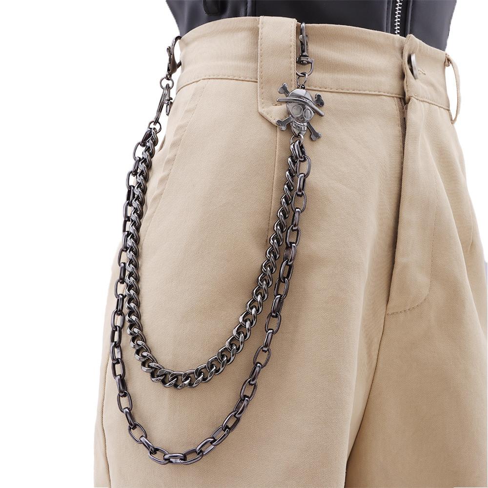 Pirate Skull Metal Waist Chain With Double Layer Chains For Men And Women