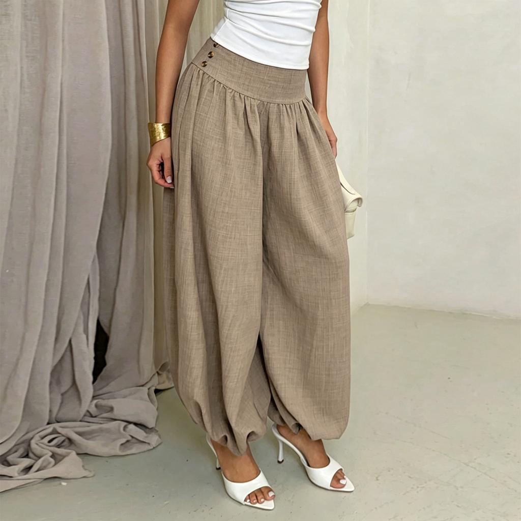 Women Loose Fit High Waist Lantern Pants Casual Homewear Harem Trousers Wide Leg Comfortable Bottoms