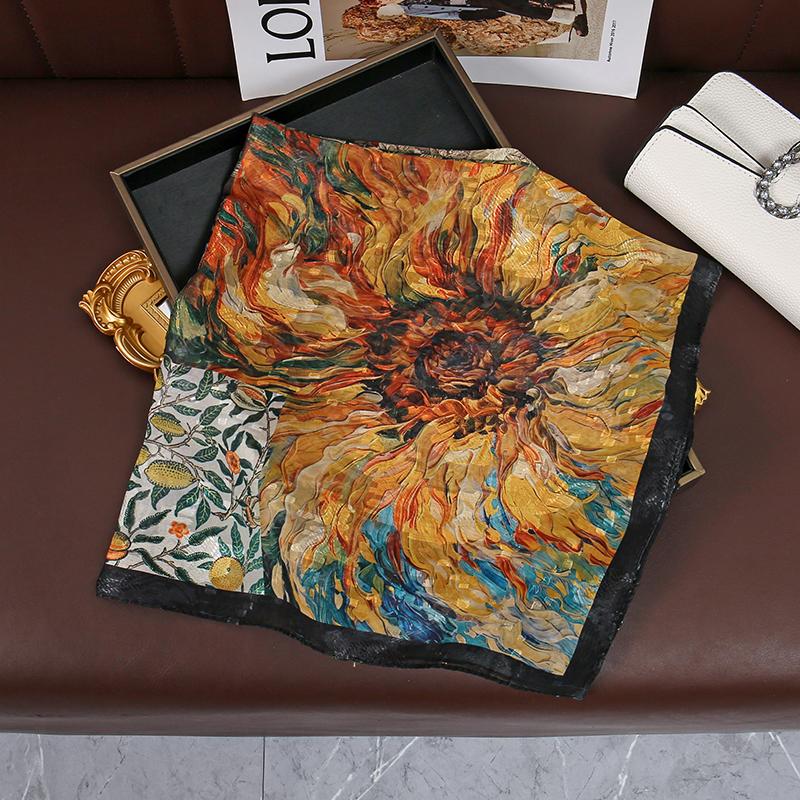 Luxury Brand Silk Square Oil Scarf Women Satin Neck Hair Tie Band Soft Work Neckerchife NEW Hijab Head Female Foulard