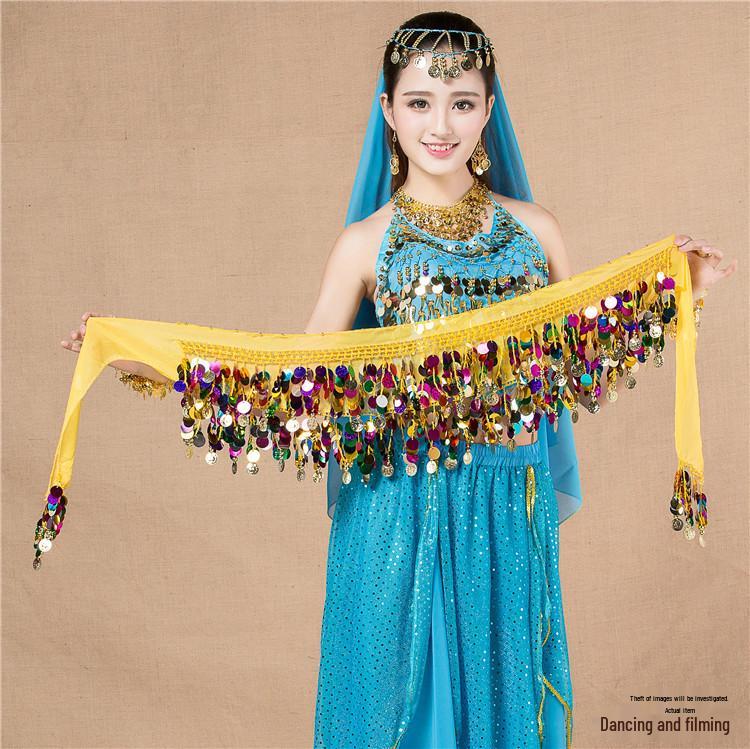 

Індійський танець живота пояс з золотими монетами - Аксесуар для костюма для виступу та практики One Size