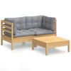 Vidaxl 3-Cz. Garden Lounge Set, Grey Cushions, Pine