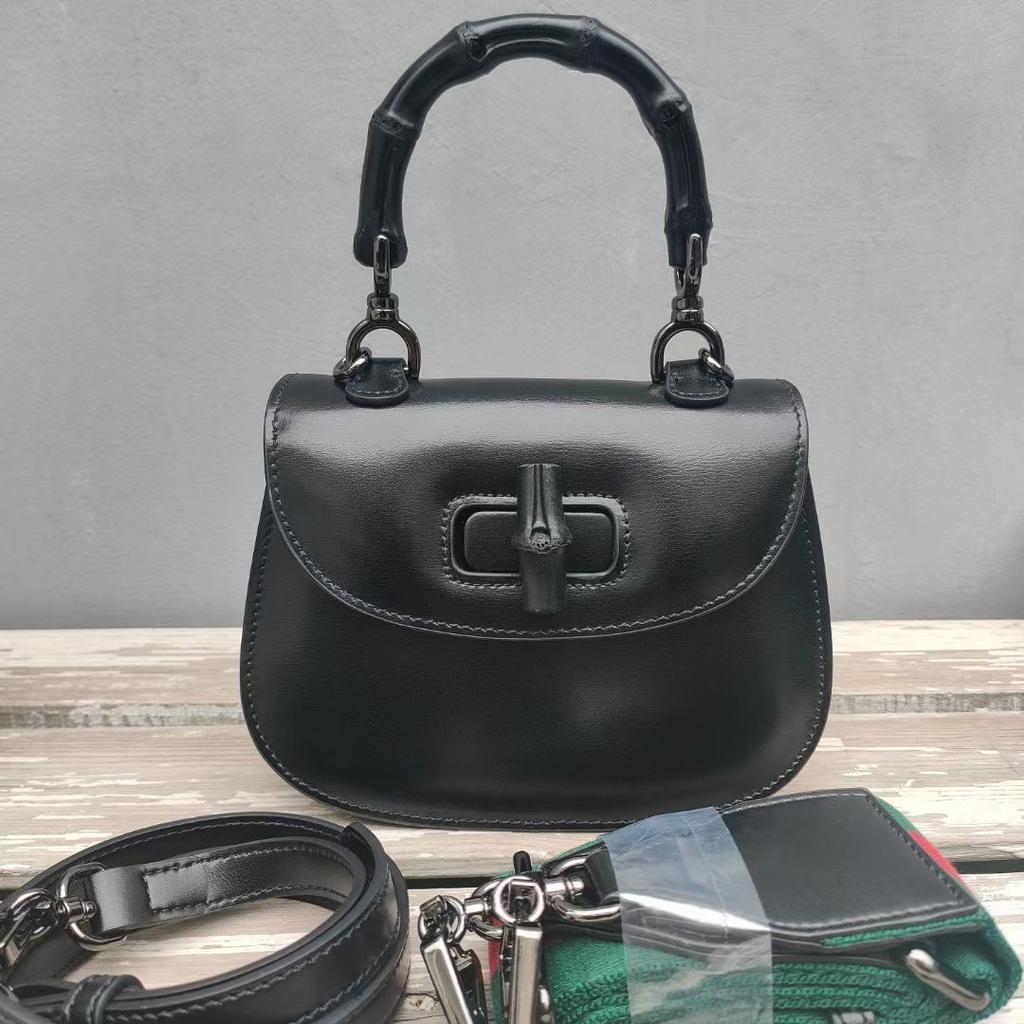New High-end Messenger Bag Retro Simple Bamboo Bag Leather Fashion Saddle Bag Wide Shoulder Strap Single Shoulder Handbag