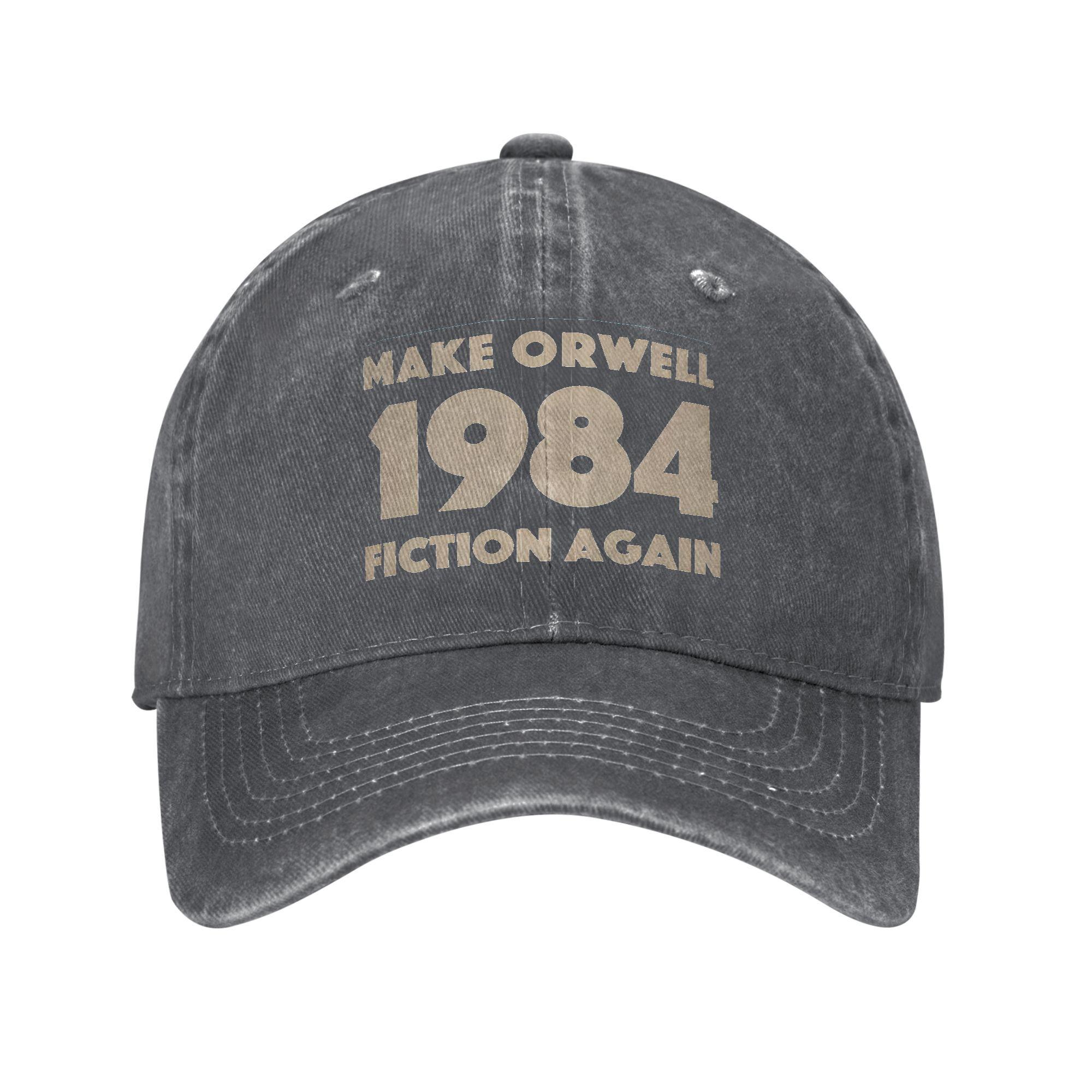 

1984 Make Orwell Fiction Again Baseball Cap Distressed Denim Washed Dystopian World Headwear Outdoor Travel Adjustable Hats Adjustable