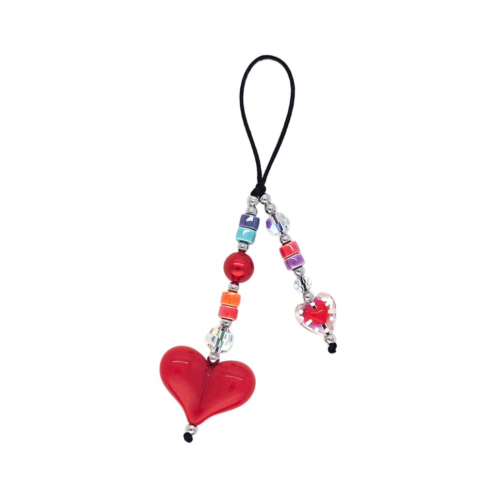 Heart Beaded Keychain Fashionable Resin Charm Phone Pendant for Youthful Women Colorful Beads for Bags and Phones