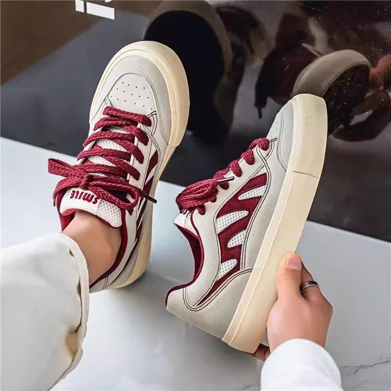 Board shoes trendy summer new lightweight height increase burgundy sports and leisure canvas German training shoes