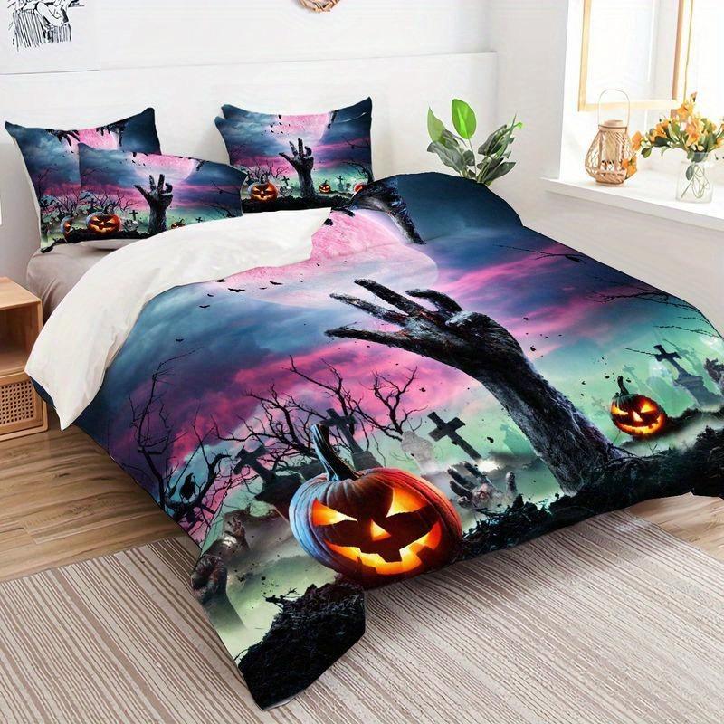Halloween Bedding Set Soft Polyester Duvet Cover Set Quilt Cover With Pillowcase For Bedroom Decor Birthday Gift Halloween Decor