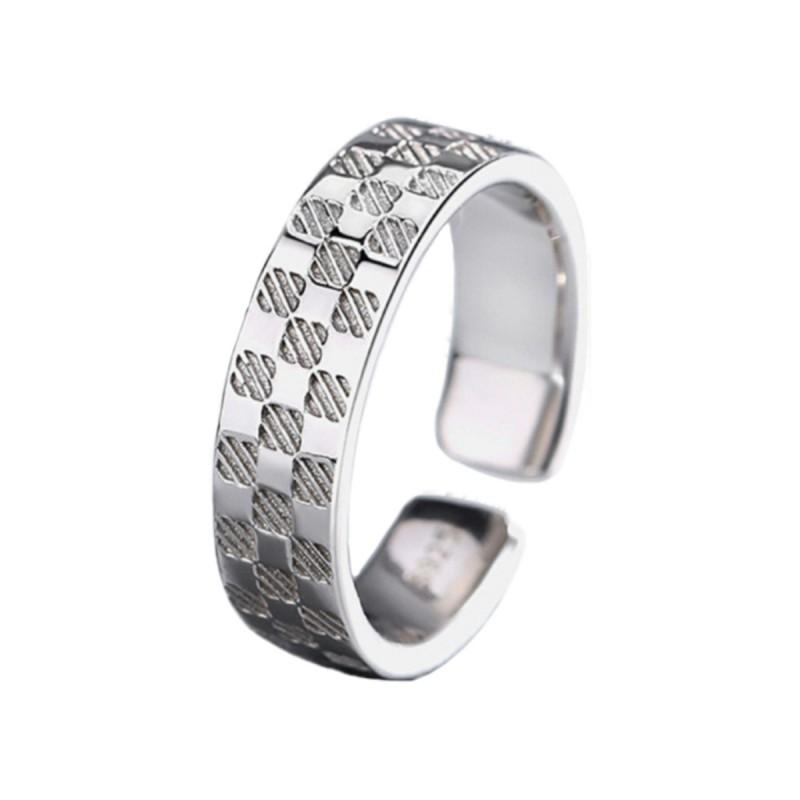 Adjustable Geometric Chessboard Ring Men Women Copper Band Vintage Style Minimalist Statement Jewelry