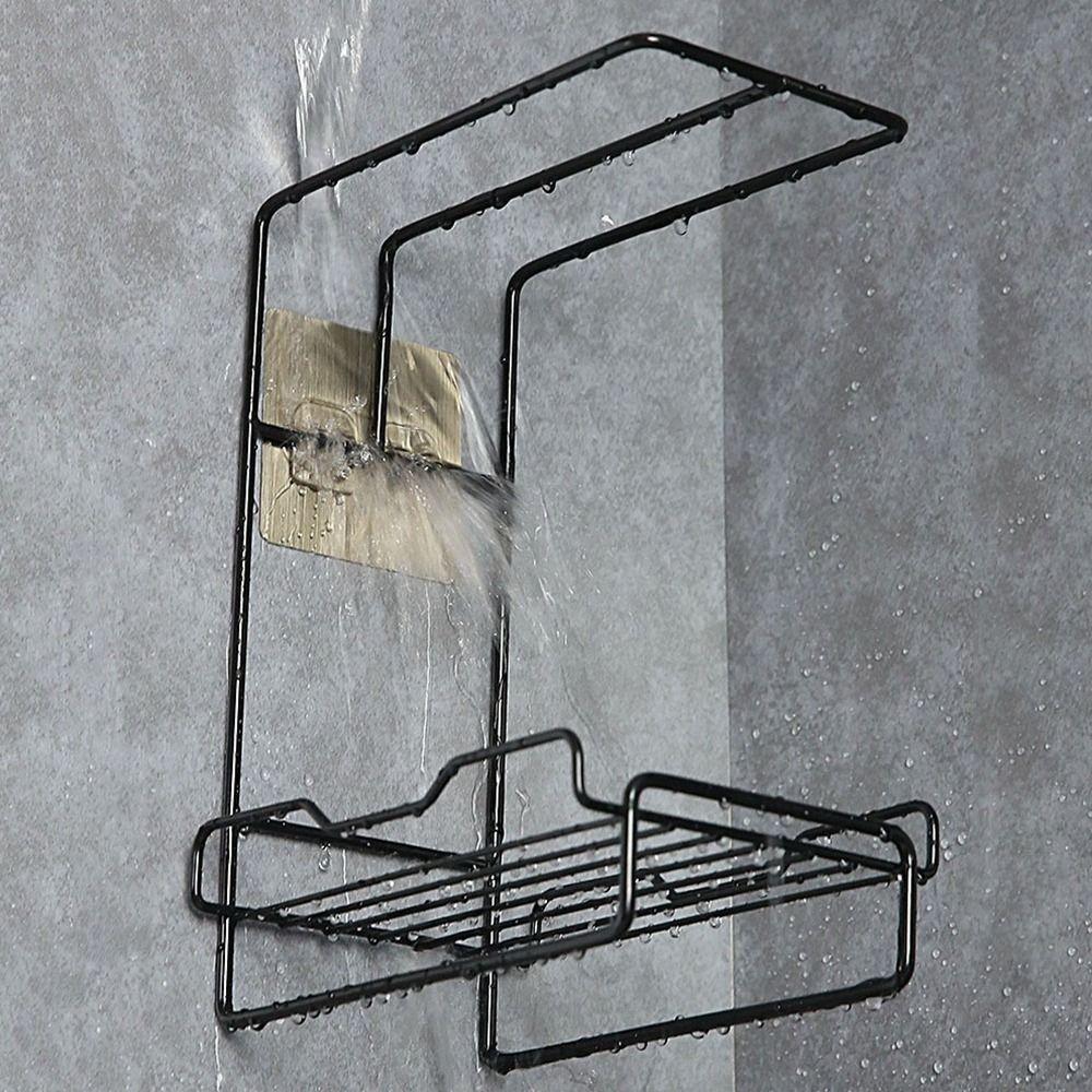 Iron Dishcloth Storage Rack Wall Mounted Black/White Drying Drain Rack with Removable Drip Tray Space-Saving Soap Sponge Holder