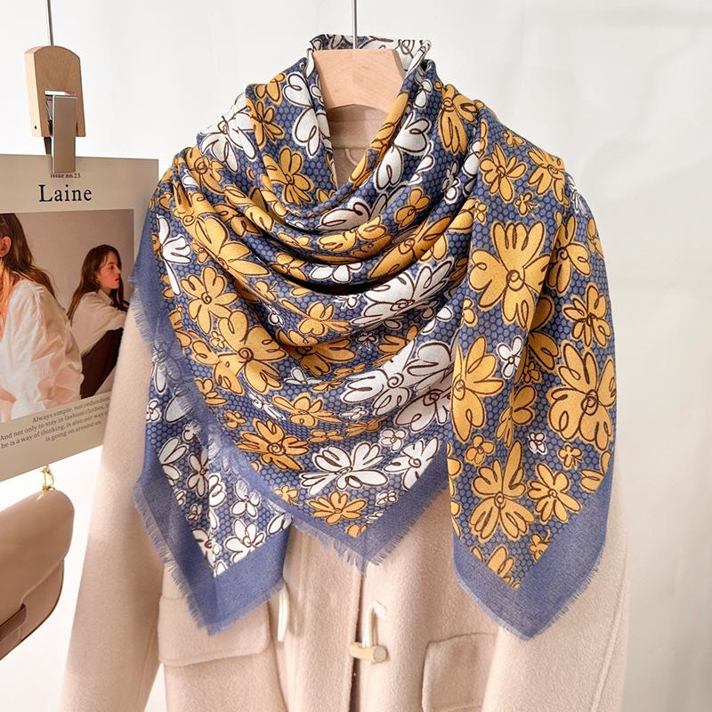 

New literary and artistic 130CM large square scarf women s versatile fashion printing spring and autumn temperament dismantling scarf 130*130