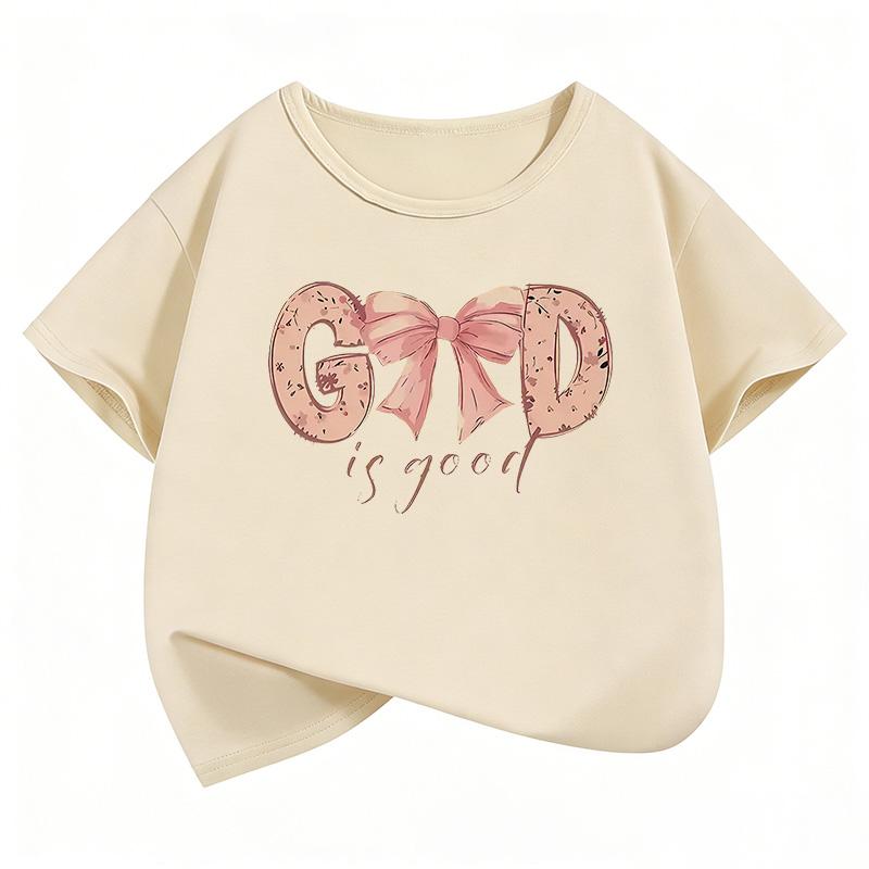 God Is Good with Bow Deisng Graphic Kids Tshirts Summer Short Sleeve Tees Boys Girls Clothes Kawaii Tops Y2K Children T-shirt