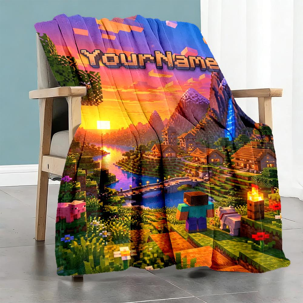 Minecraft 41 Customize Text Blanket Throw Personalized Blanket Soft & Cozy Throw For Sofa Seaside Bed Office Ideal for All Seasons