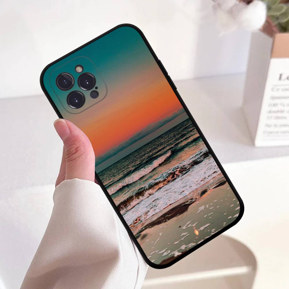 

Sea blue Sky beach Anime Black Soft Silicone Phone Case For Iphone17 Air 16 15 14 13 12 11 Mini Pro Max Plus iPhone 15 plus