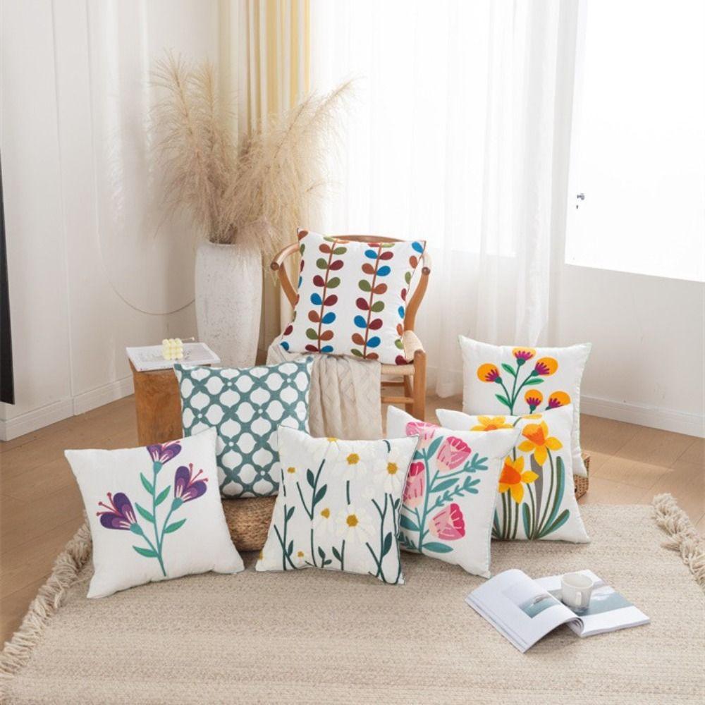 

Pastoral Style Flower Pattern Pillowcase Embroidered Flower Cushion Cover Sofa/Bed