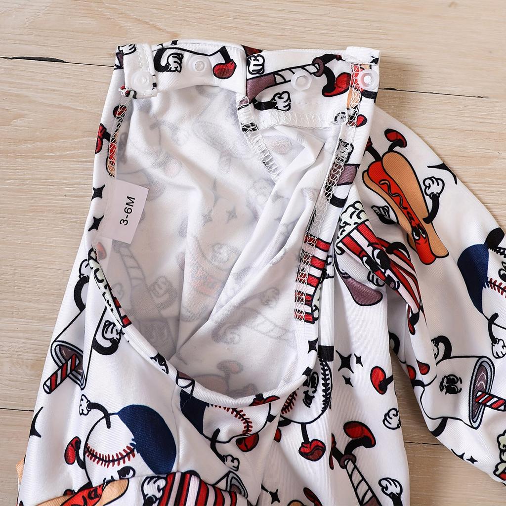 Baby Cute Baseball Pattern Print Romper Long Sleeve Jumpsuit