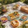 Glass Lunch 960ml 3 Airtight Storage Container Microwave and Oven Safe Perfect for Prepared Green Lid JXN-Yun Heat-Resistant Box, Capacity,