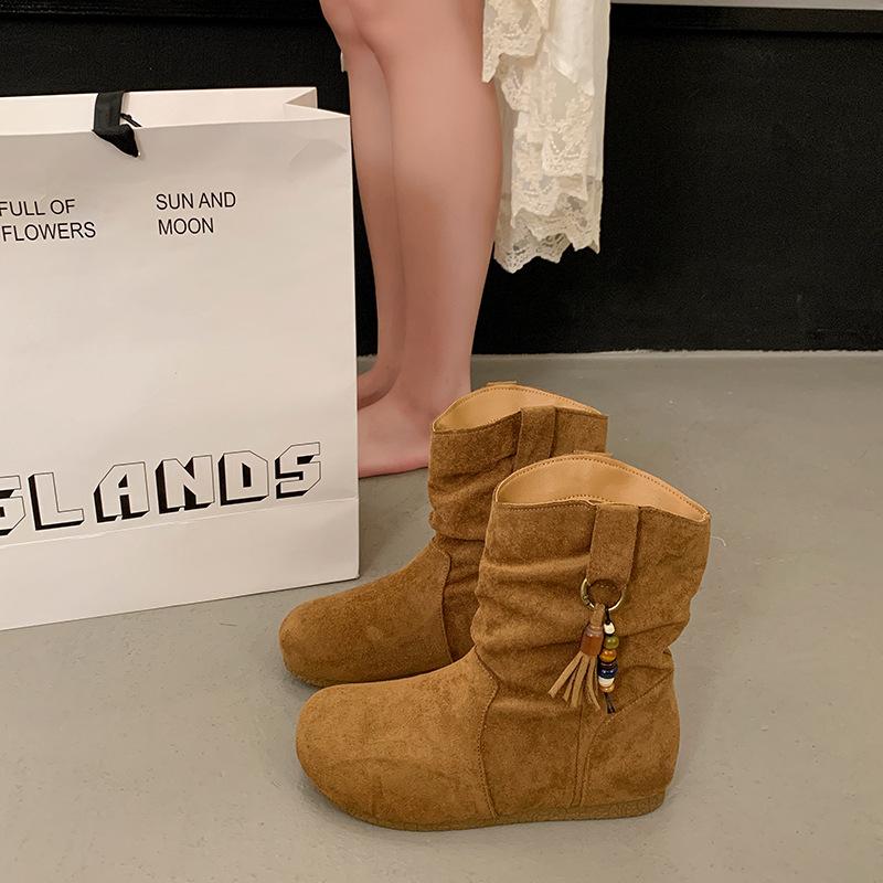 

Retro inner heightening short boots women s 2025 autumn and winter new round head soft sole Birkenstock boots short western cowboy boots 40 жёлтый