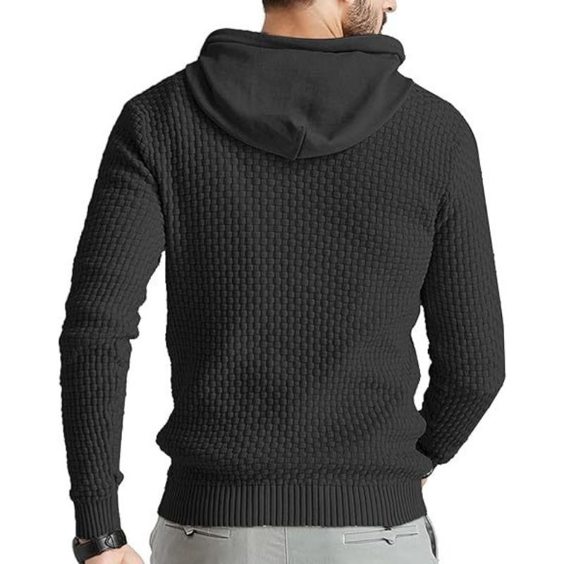Men S Long Sleeve Hooded Jacquard Knit Pullover Sweater