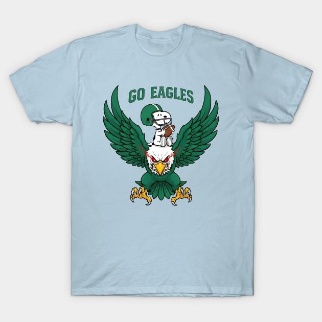 

Men Black Print T-shirt Go Eagles – Snoopy Football No-Cut Transfer Paper Print Cotton Tshirt L світло-синій колір