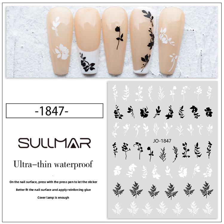 

3D Винтажные Черно-белые Розы и Кресты Наклейки для ногтей с клеем