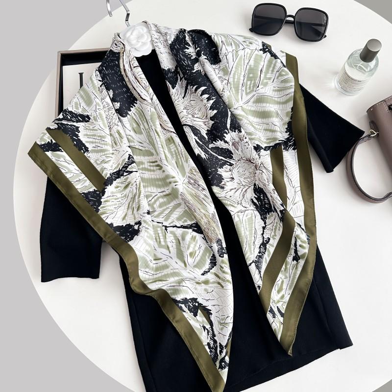 New light luxury flower sketch 91 imitation silk large square scarf fashion tube top retro printing versatile twill silk scarf
