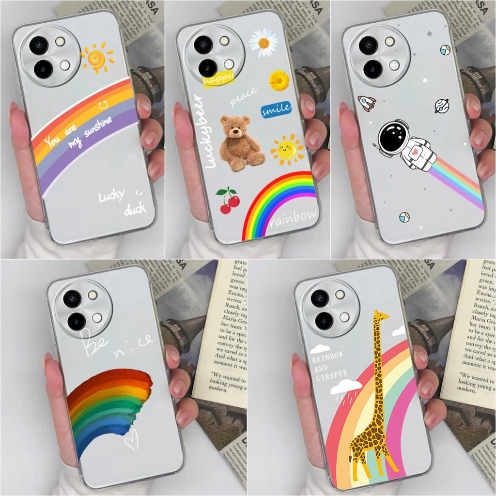 Phone Cover For Vivo Y100 (IDN) Y38 Y200e Y28 V40 Lite V30e Bumper Soft TPU Silicone Protective Anti Drop Fashion Rainbow Clear Cases For Vivo Housing