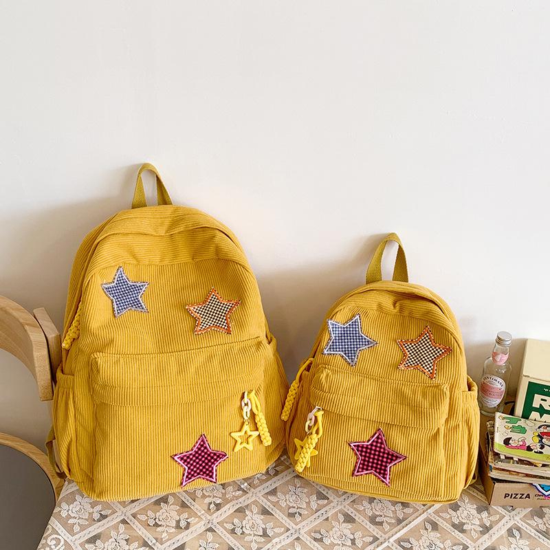 Corduroy Backpack Women'S Style Solid Color Versatile Star Schoolbag Female Middle School Student Small Backpack