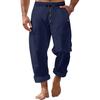 Men's Casual Linen Trousers Elastic Waist Drawstring Baggy Trousers Solid Color Loose Fit Summer Pants with Pockets for Beach Yoga Wear