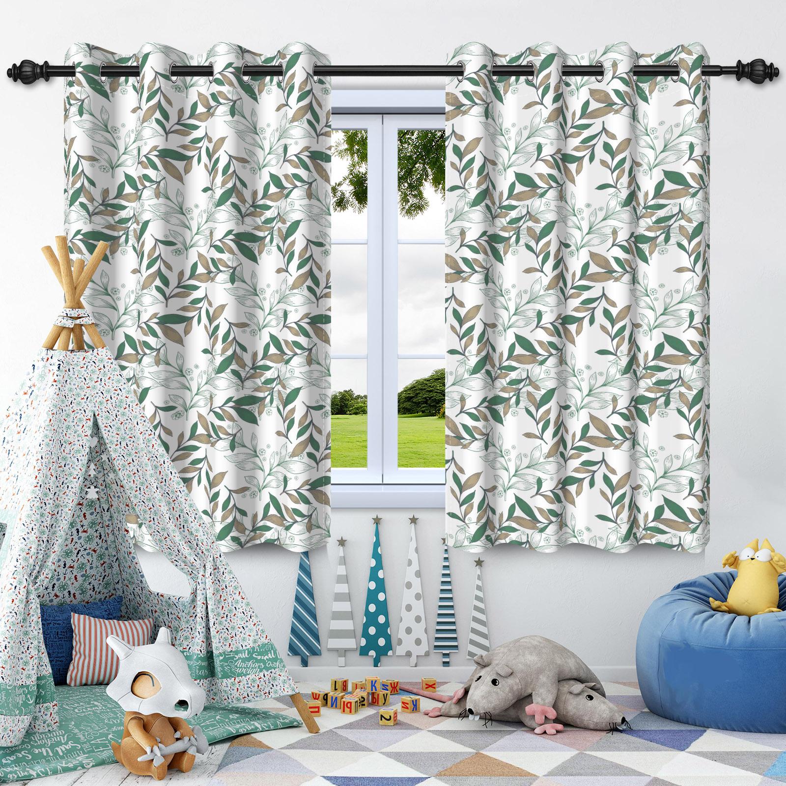 

2pcs Window Curtains Leaves Pattern Simple Modern Home Bedroom Living Room Blackout Curtains Heat Insulation and Noise Reduction 50x120cm 2pcs