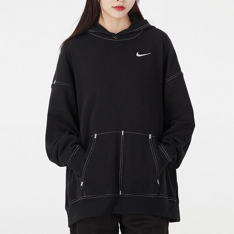 Nike Embroidered Logo Hoodie Pullover Women Tops Black DM6202-010