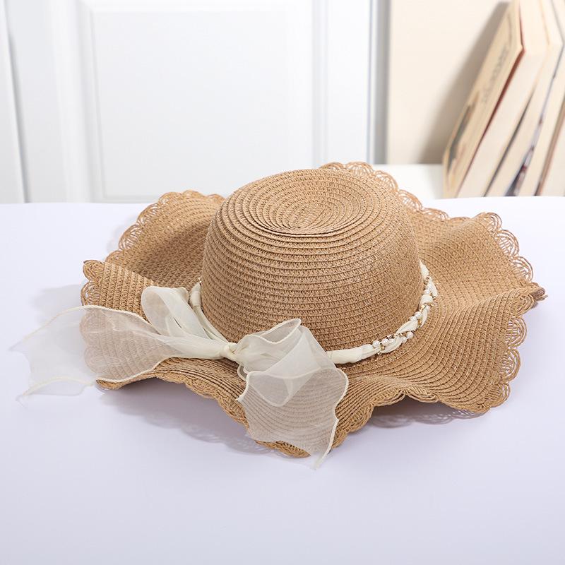 

Весенне-летняя женская шляпа, солнцезащитная пляжная рыбацкая соломенная шляпа, большие поля, бамбуковая шляпа, галстук-бабочка, модная уличная H31 56-58CM