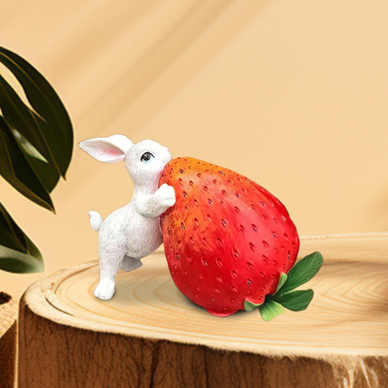 

Strawberry Bunny Sculpture ,Garden Statue ,Yard Decoration ,Resin Animal Figurine, for Indoor and белый
