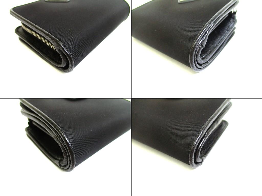 Authentic PRADA Black Nylon Saffiano Leather Bifold Wallet Compact Wallet #b246  Seller Refurbished