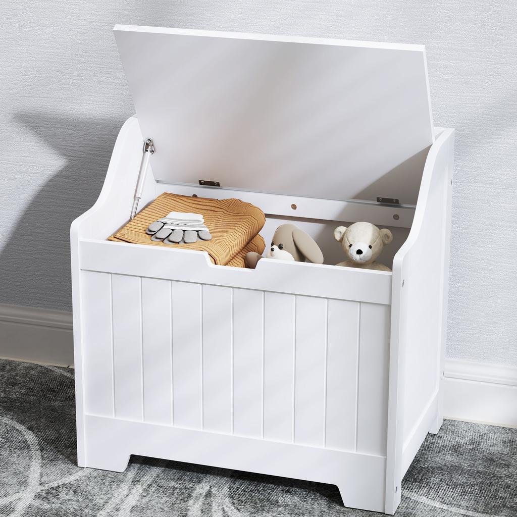 Wooden Storage Chest with Lid, White, 61L Capacity, Modern Design