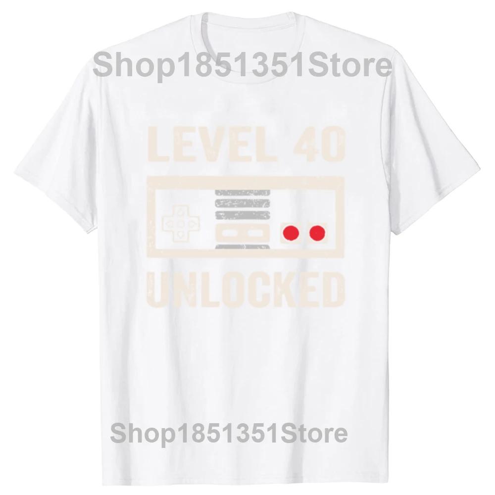 Funny Level 40 Unlocked Video Gamer 40th Birthday Gifts T Shirts Summer Graphic Streetwear Short Sleeve T-shirt Mens Clothing