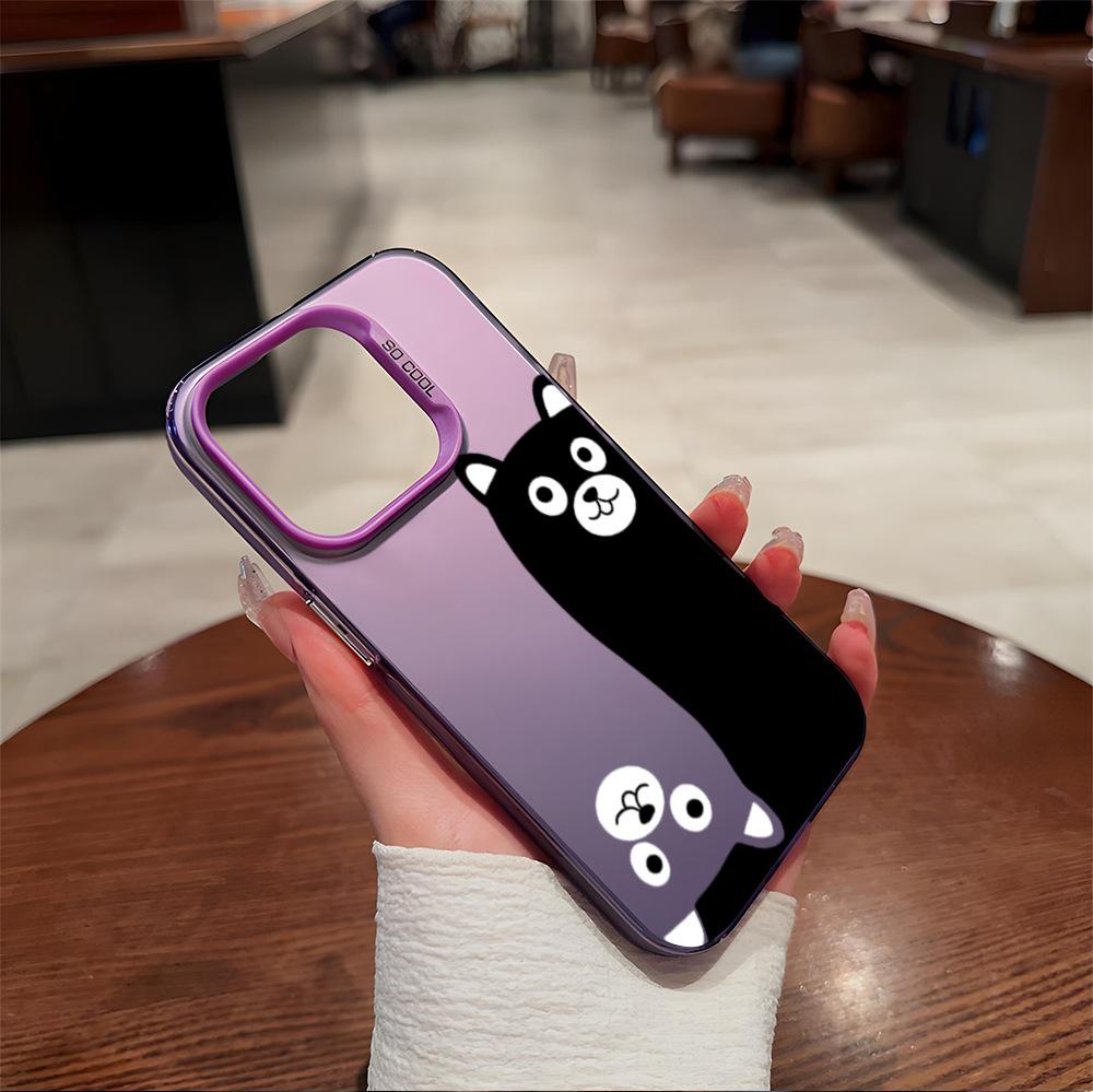 Cartoon Funny Cat and Dog Graffiti Apple 17pm Mobile Phone Case iPhone16Pro Anti-drop IMD Colored Silver 15 Couple Models