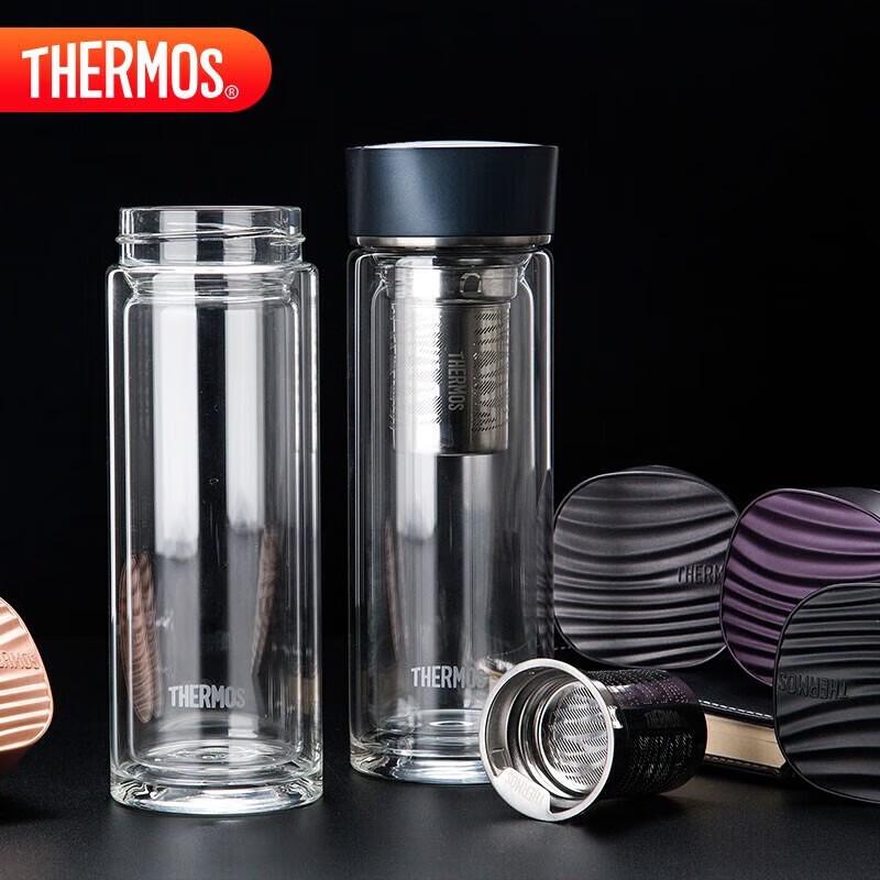 Thermos Water Ripple Portable Double-Layer Glass Cup 400ml