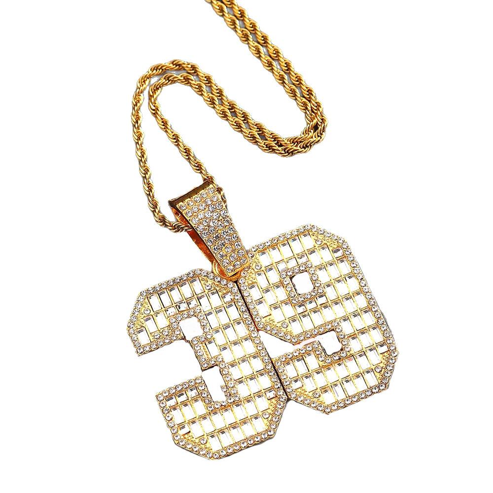 Hip Hop Necklace Flash Diamond Cuban Chain Exaggerated Number 39 Graphic Full Diamond Pendant Necklace