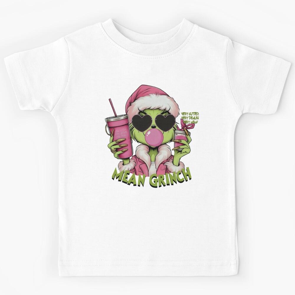 Grinch Mean Christmas Aesthetic – Pink Cute Holiday Attitude Art Kids T-Shirt 160