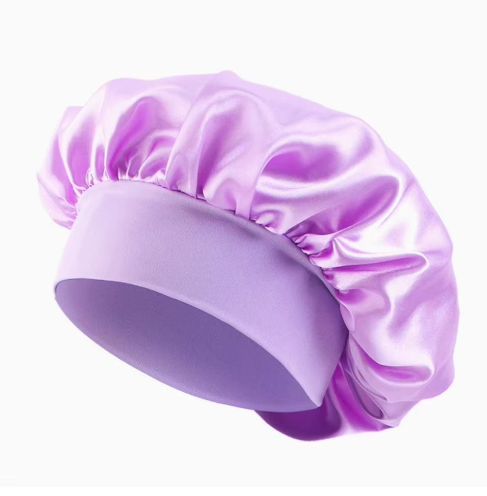 Grenzüberschreitende Elastische Satin-Schlafmütze mit breiter Krempe für Haarpflege und Wochenbettgebrauch für Frauen