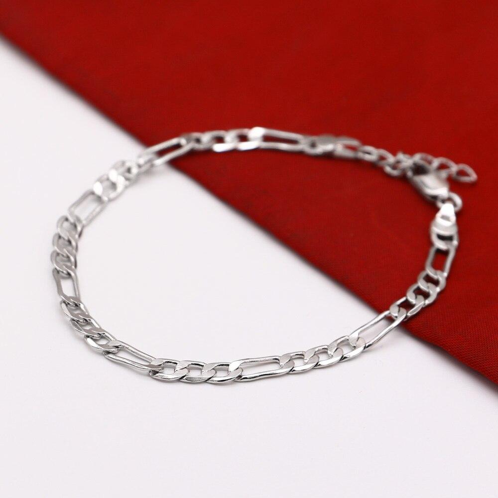 Classic Solid 925 Sterling Silver 4MM Figaro Chain Bracelet Suitable for Bracelet 20CM Length Fine Jewelry Gift