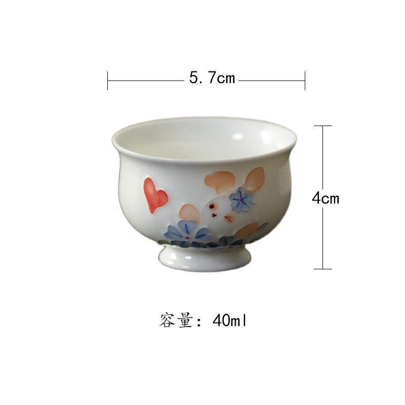 

40ml Hand-painted Rabbit Flower Teacup Handmade Tea Bowl Single Cups Tea-tasting Smelling Cup Jianzhan Master Cups Drinkware As Your Choose