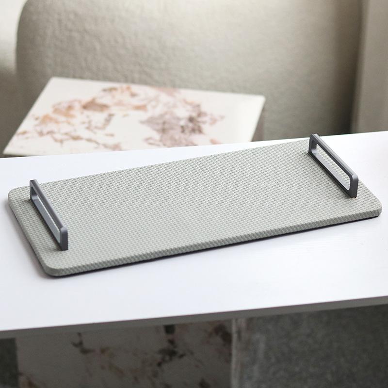 

Минималистский легкий роскошный плетеный твил кожаный поднос ювелирная модель дом отдел продаж журнальный столик спальня ресторан столешница украшение Rectangle Handle Tray - Light Grey M101669