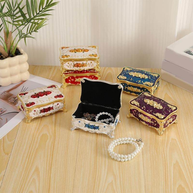 Traditional Floral incised Jewelry Storage Box for Women Built from strong Alloy Featuring Glossy Finish
