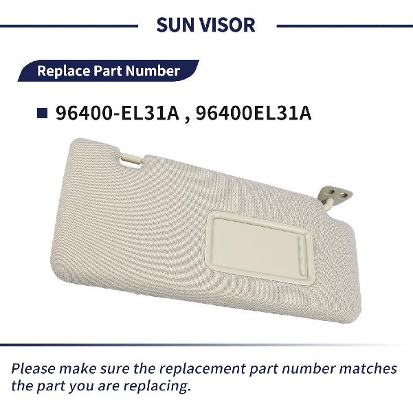 Passenger Side Sun Visor Fit For Nissan Versa 2007 2008 2009 2010 2011 2012 Replace 96400-EL31A Front Right | Sun Protection Shade | Makeup Mirror |