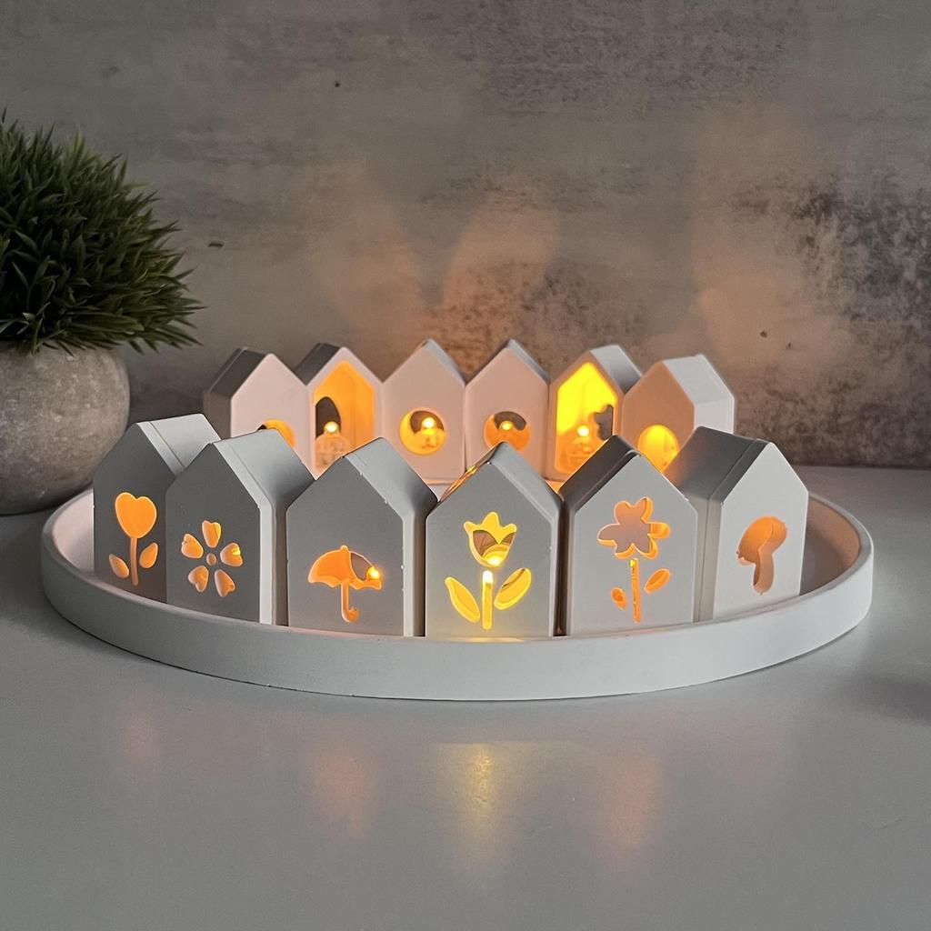 3D Hollow House Silicone Mold Rabbit Butterfly Umbrella Flower Pattern DIY Atmosphere Light Small House Decoration Plaster Mold