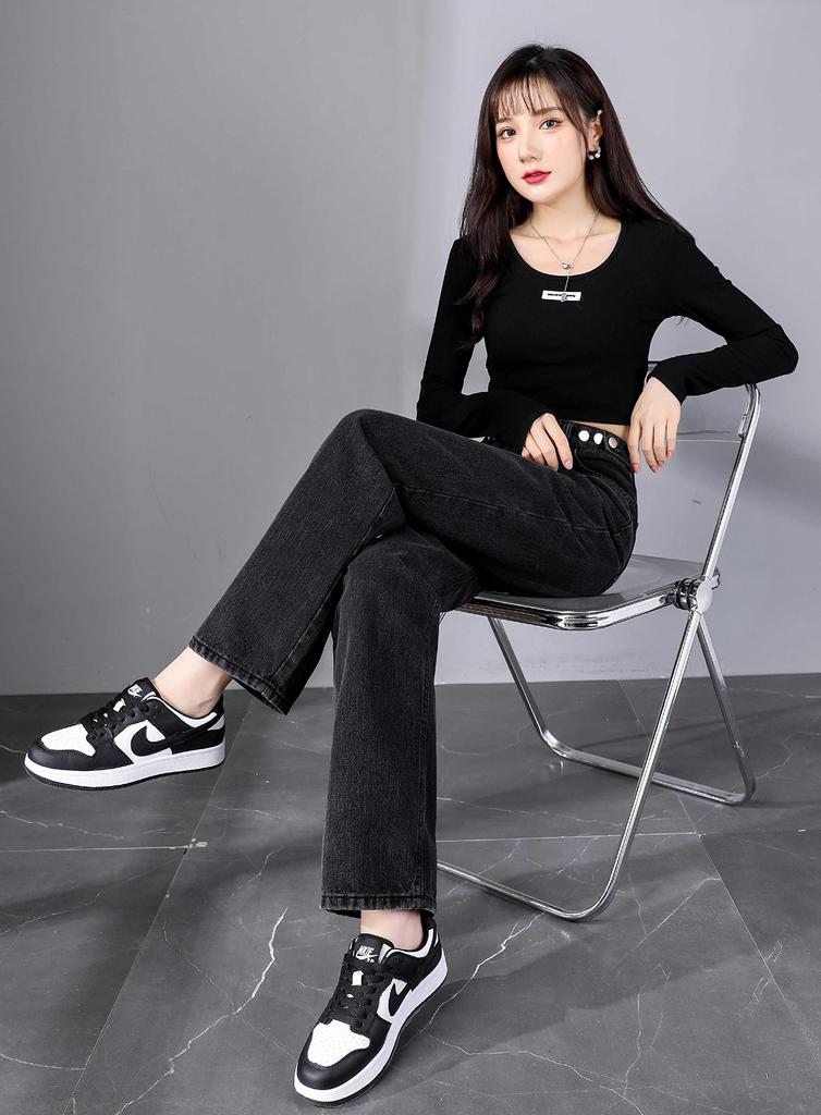Wide Denim Casual Long Straight Loose Fit Women's High-Waisted Pants, Jeans,